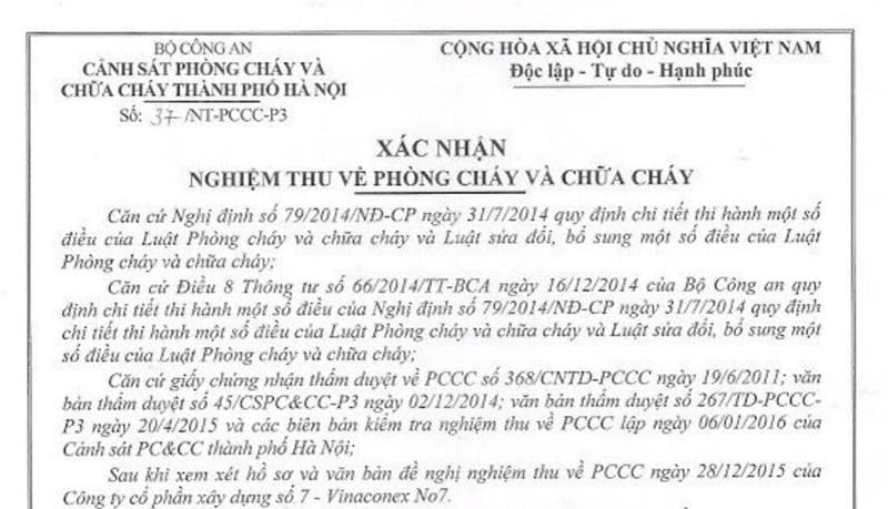 giấy chứng nhận nghiệm thu pccc