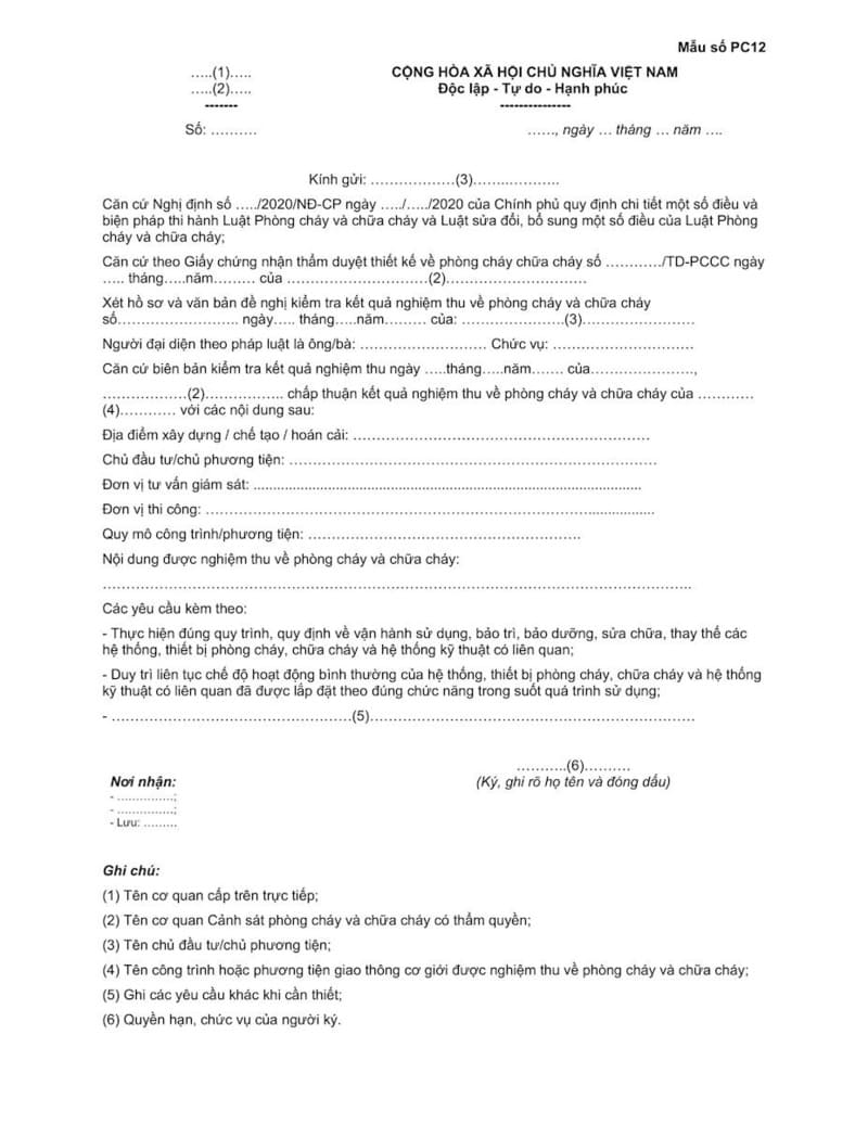 giấy chứng nhận nghiệm thu pccc