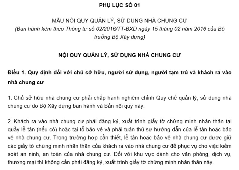 Nội quy quản lý chung cư