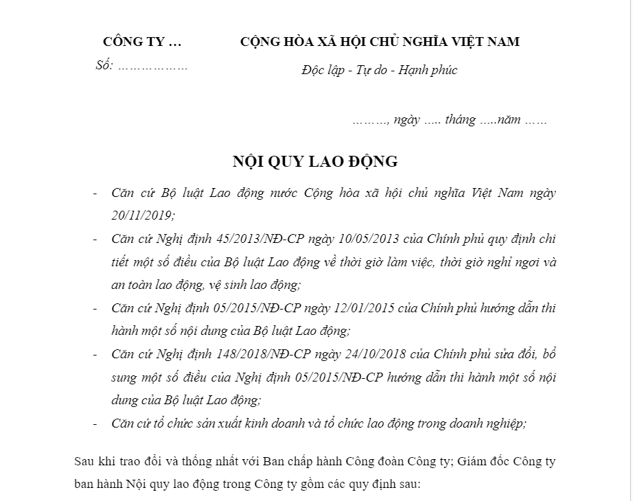 nội quy văn phòng