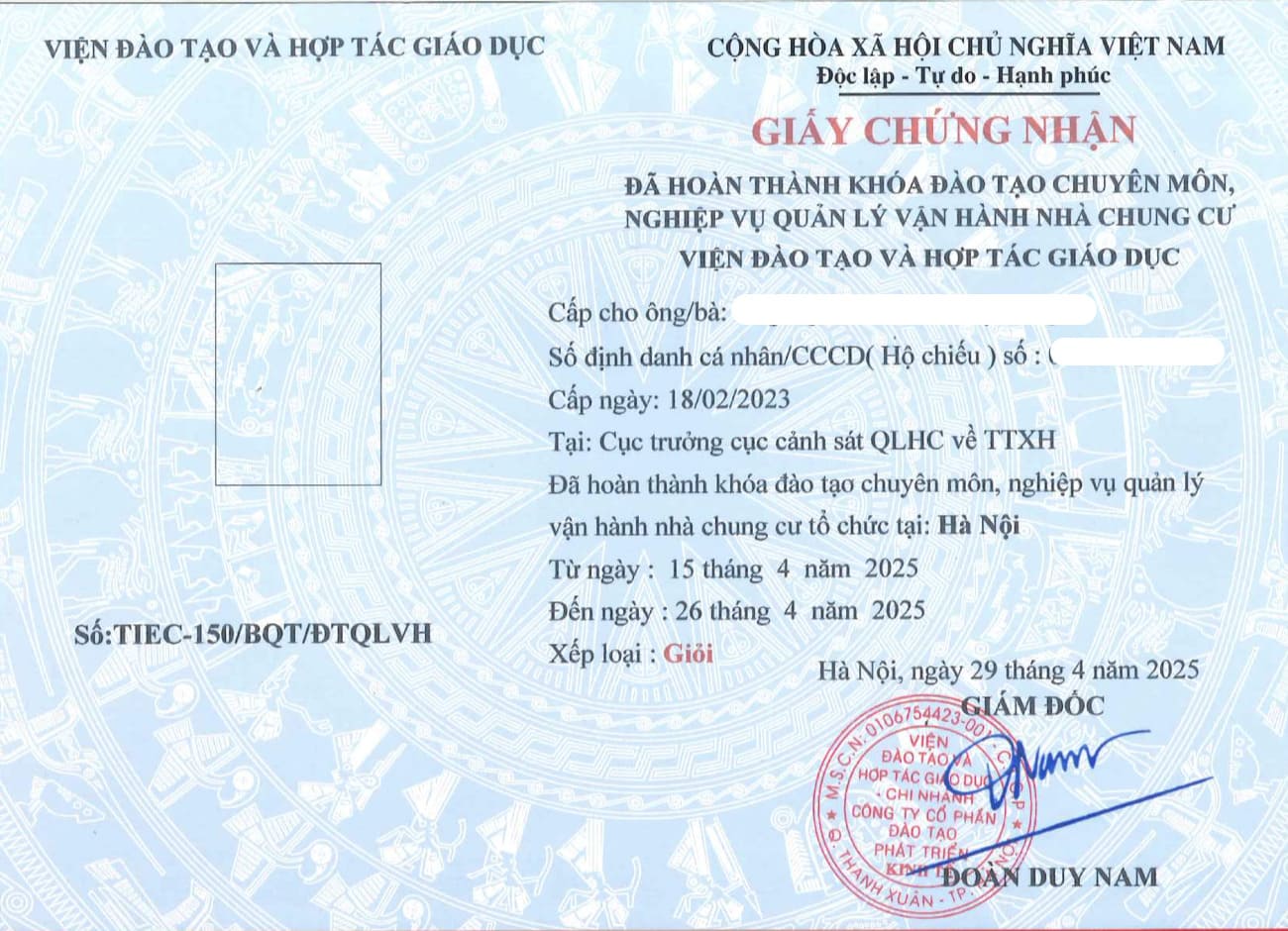 chứng chỉ quản lý vận hành tòa nhà