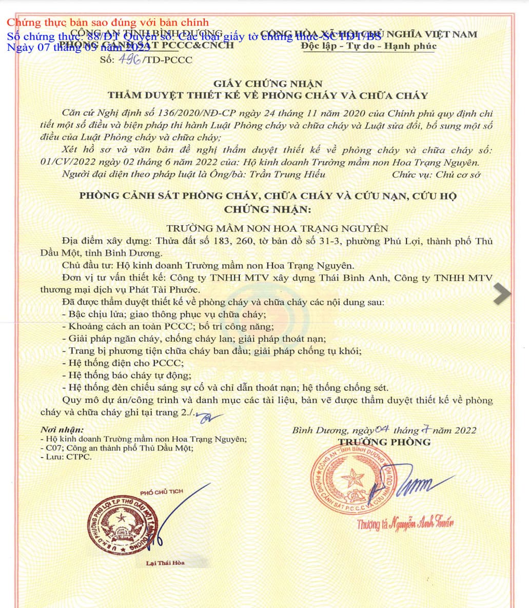 giấy chứng nhận nghiệm thu pccc