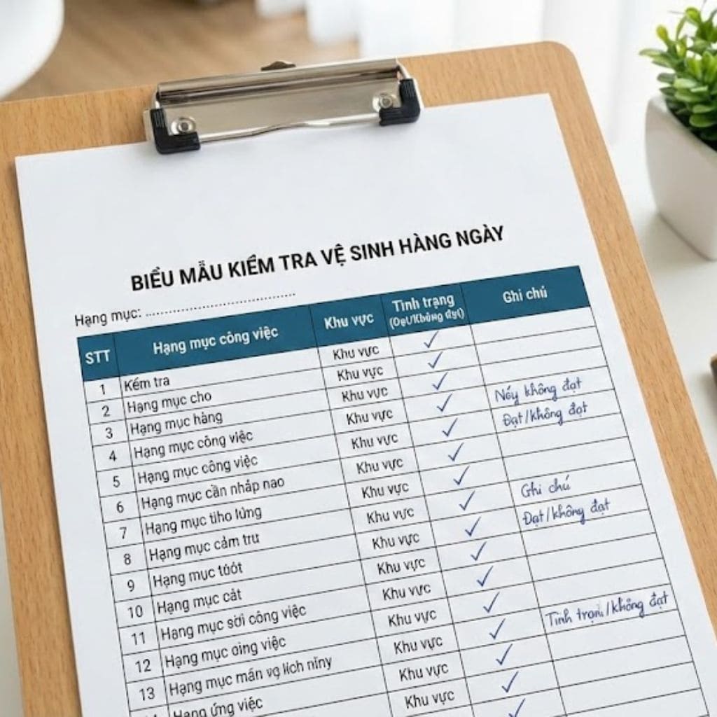 Biểu mẫu kiểm tra vệ sinh hàng ngày – Hướng dẫn & mẫu chi tiết nhất 2026 1 Biểu mẫu kiểm tra vệ sinh hàng ngày