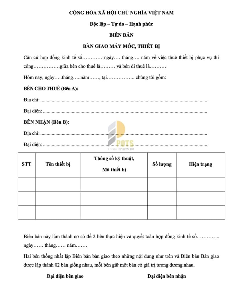 Biên bản bàn giao thiết bị