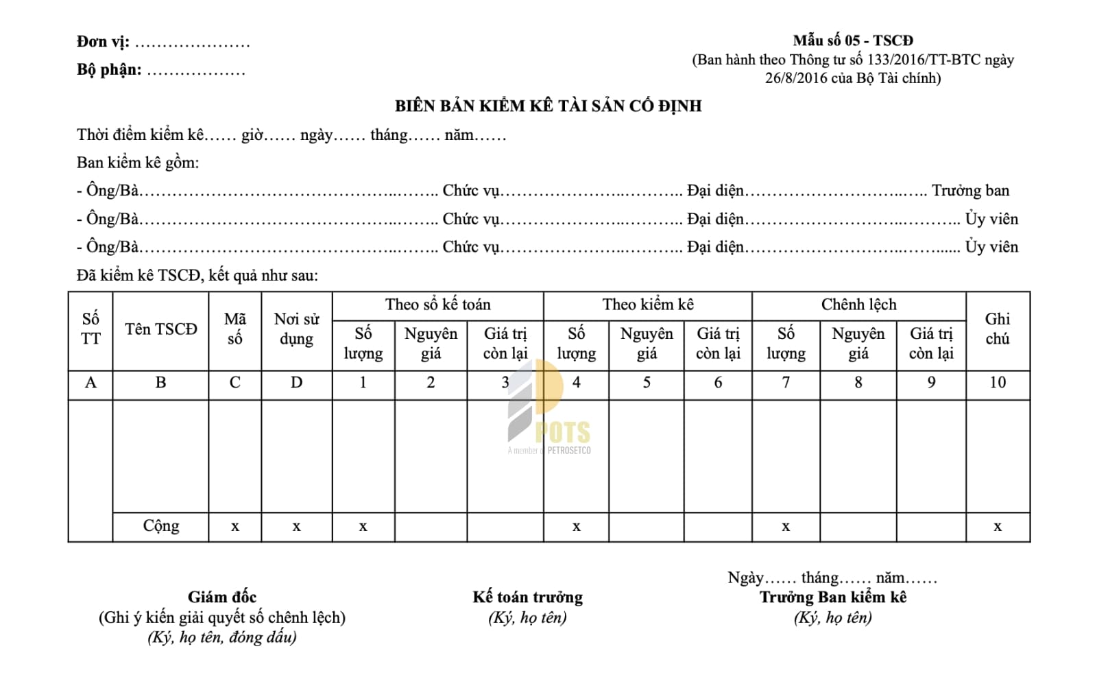 biên bản kiểm kê tài sản