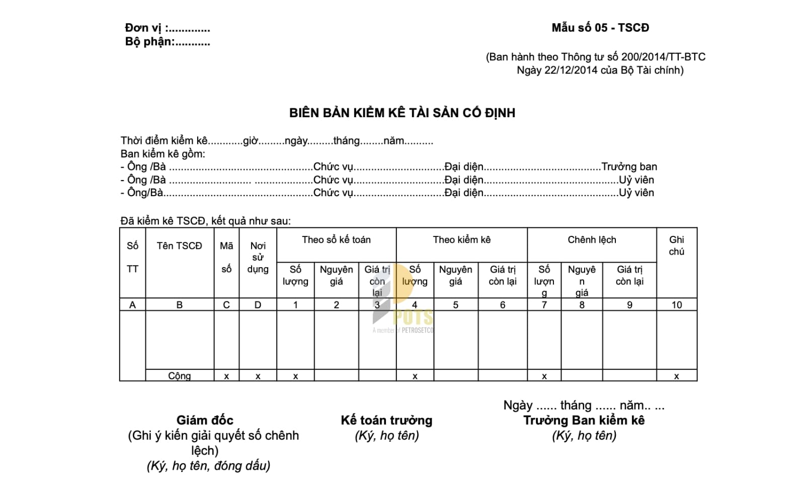 biên bản kiểm kê tài sản
